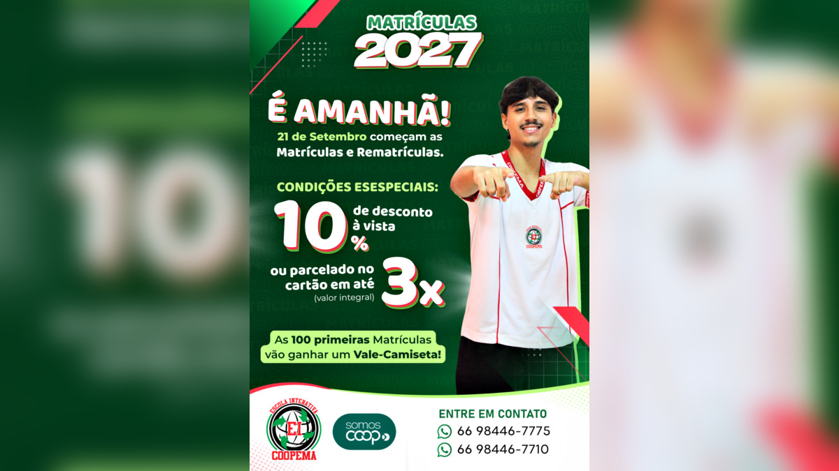 Matrículas e rematrículas 2027 estão abertas na COOPEMA